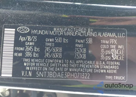 2023 Hyundai Santa Cruz Sel from USA, damaged, VIN 5NTJBDAE3PH071322